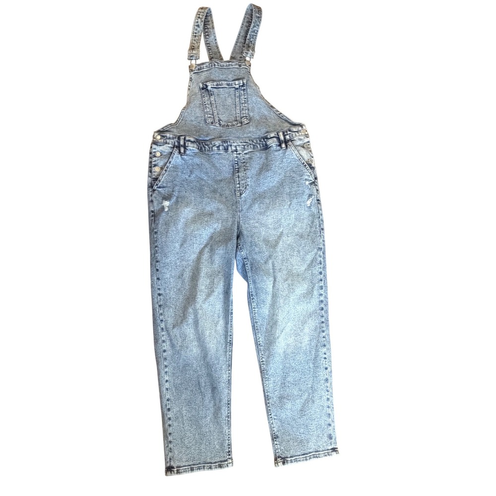 Ava & Viv Womens Size 18 Light Wash Denim Bib Overalls Distressed Straight Leg